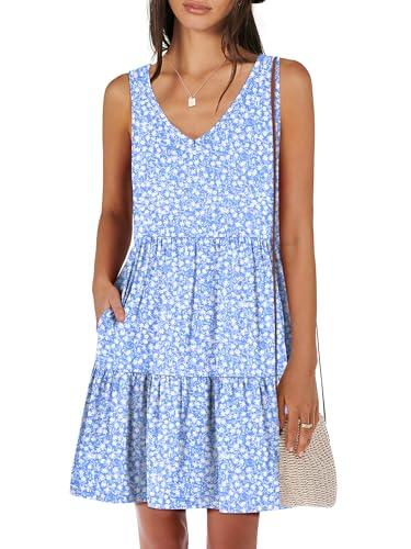 ANRABESS Womens Summer Casual Tank Dress Sleeveless V Neck T Shirt Sundress Flowy Tiered Swing Mini Beach Vacation Dresses Blue White Floral Medium