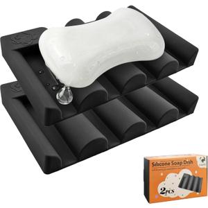 Silicone Soap Dish,Self Draining Soap Holder Perfect for Shower,Bathroom Sink,Kitchen Sink & Travel,Non-Slip Bar Soap Holder Extend Soap Life,Keep Soap Bars Dry & Easy Cleaning Black-2Pcs