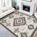 Area Rug 6x9 Living Room Western Rug Aztec Southwestern Rugs Machine Washable Tribal Navajo Southwest Rug Non Slip Printed Low-Pile Indoor Floor Carpet for Dining Room Bedroom Office, Beige