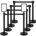 Therwen 8 Pcs Stanchions with 8.2 ft Retractable Belt Black Crowd Control Stanchions Set and Stanchion Post Sign Easy to Assemble Line Dividers Queue Ropes for Theaters, Weddings, Exhibitions