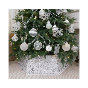 White Christmas Tree Collar with Sparkling Sequins,Christmas Tree Collars for Atificial Trees, 33.5 Inch Christmas Tree Skirt, Xmas Tree Stand Base Cover,Holiday Home Decor Tree Ring(Large)