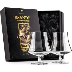 GLASSIQUE CADEAU 15 oz Medium Brandy, Cognac, and Armagnac Snifter Glasses | Set of 2 | Crystal Sniffer Bowls with Short Stem | Elegant Drinking and Tasting Glassware for Liquor and Spirits