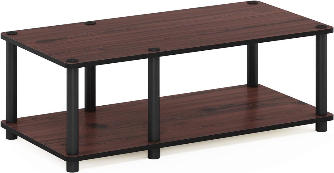 Furinno Just No Tools Dark Cherry Mid Television Stand with Black Tube (Mid 31.5"(W)x10.9"(H)x15.6"(D))