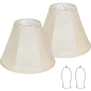 Lamp Shades Set of 2, Champagne Beige Bell Lamp Shades 6" x 13" x 10"High, Medium Shade Replacement Fabric Natural Linen Hand Crafted(Spider Fitter), Harp Holders Included, Easy Assembly Required
