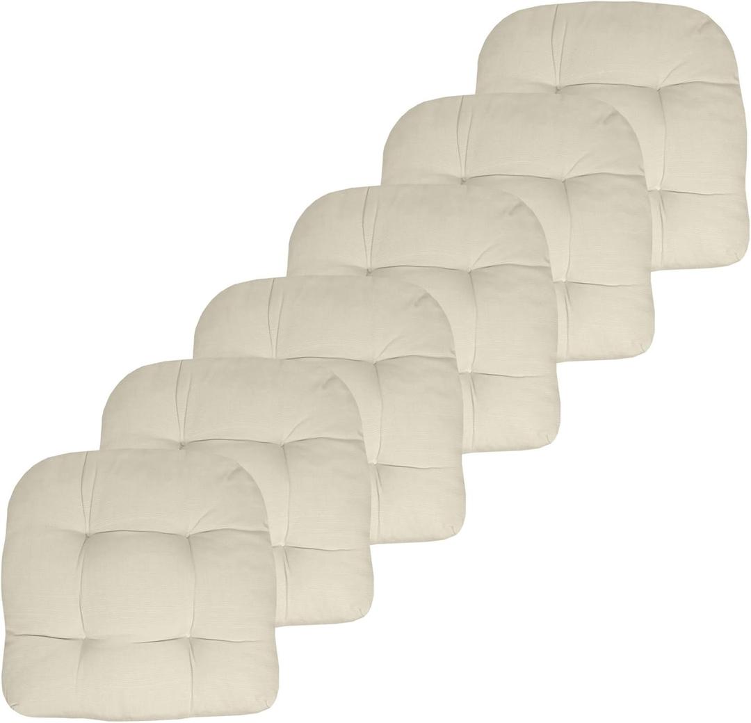 Sweet Home Collection Patio Cushions Outdoor Chair Pads Premium Comfortable Thick Fiber Fill Tufted 19" x 19" Seat Cover, 6 Pack, Cream