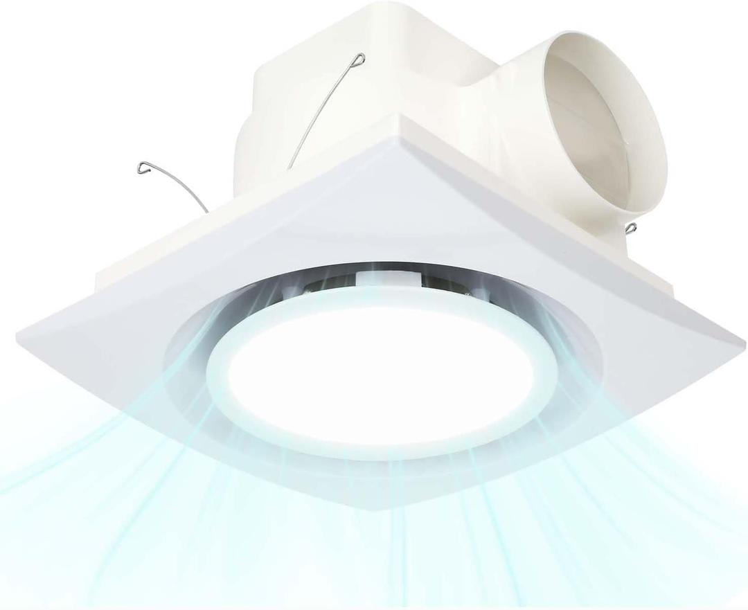 10 Inch Bathroom Exhaust Fan with Light, 85CFM 1.0 Sones Ultra Quiet Bathroom Vent Shower Exhaust Fan with Light,Mounting Hole : 8 x 8 Inches