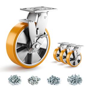 8 Inch Heavy Duty Casters Set of 4, Industrial Locking Casters 7000lbs Load Capacity, Plate Swivel Castor Wheels for Heavy Duty Carts, Workbench, Equipment, Platform Truck (Orange)