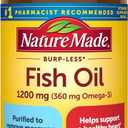 Nature Made Burp Less Fish Oil Omega 3 Supplements, 1200 mg Softgels, Omega 3 Fish Oil for Healthy Heart Support, 300 Softgels, 150 Day Supply