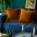 Velvet Throw Pillow Cover Soft Decorative Luxurious Solid Square Cushion Case for Sofa Couch Bedroom Farmhouse,Pack of 2, 18 x 18 Inches, Golden Camel