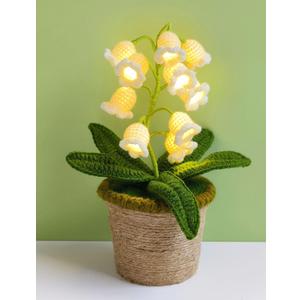 Lily of The Valley Lamp, Crochet Artificial Flower with 10 Little Night Lights, Cute Gifts for Women Wife Girlfriend Birthday Christmas Valentine Mother's Day -Large
