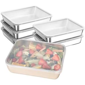 Ceiteo 6Pcs Meal Prep Food Containers with Lids, Stainless Steel Trays Freezer Box Containers for Food with Airtight Lids, Oven & Dishwaher Safe(2200ML)