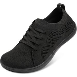 JOINFREE Mens Minimalist Walking Shoes Wide Toe Barefoot Shoes Zero Drop Casual Sneakers Breathable Slip On Shoes Tennis Running Hiking Fitness Workout Sneakers Black Size 10