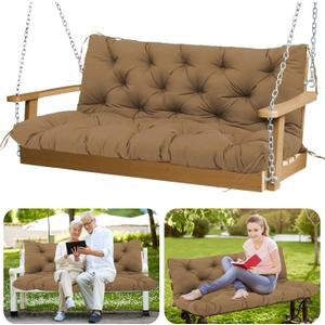 Porch Swing Cushions Outdoor 60 inch Waterproof Extra Thick 5" Outdoor Swing Cushions Replacement with Backrest and Ties for Outdoor Furniture Porch Patio Garden Lawn Backyard (Brown)