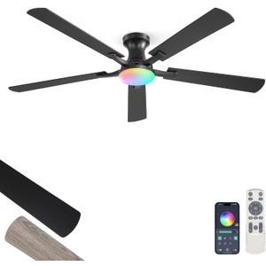 ZMISHIBO 60 Inch RGB Ceiling Fan with Light, Remote&App Control,Flush Mount