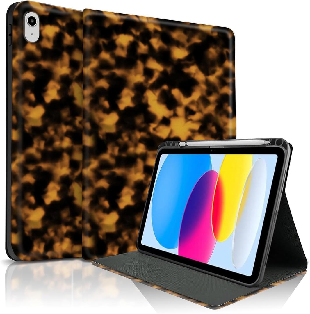 TopPerfekt Case for iPad 11th (A16) 11-inch 2025 / 10th Generation 10.9-inch 2022, Cool Tortoise Shell Print Trendy Design Stand Folio Case with Pencil Holder, Anti-Slip and Anti-Shock - Tortoiseshell