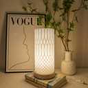 3D Printed Mini Lamp, Small Bedside Lamp with 3-Color Dimmable LED, Small Nightstand Lamp for Tight Spaces, Beautiful Lamp with Wooden Base - Flame (Helix)