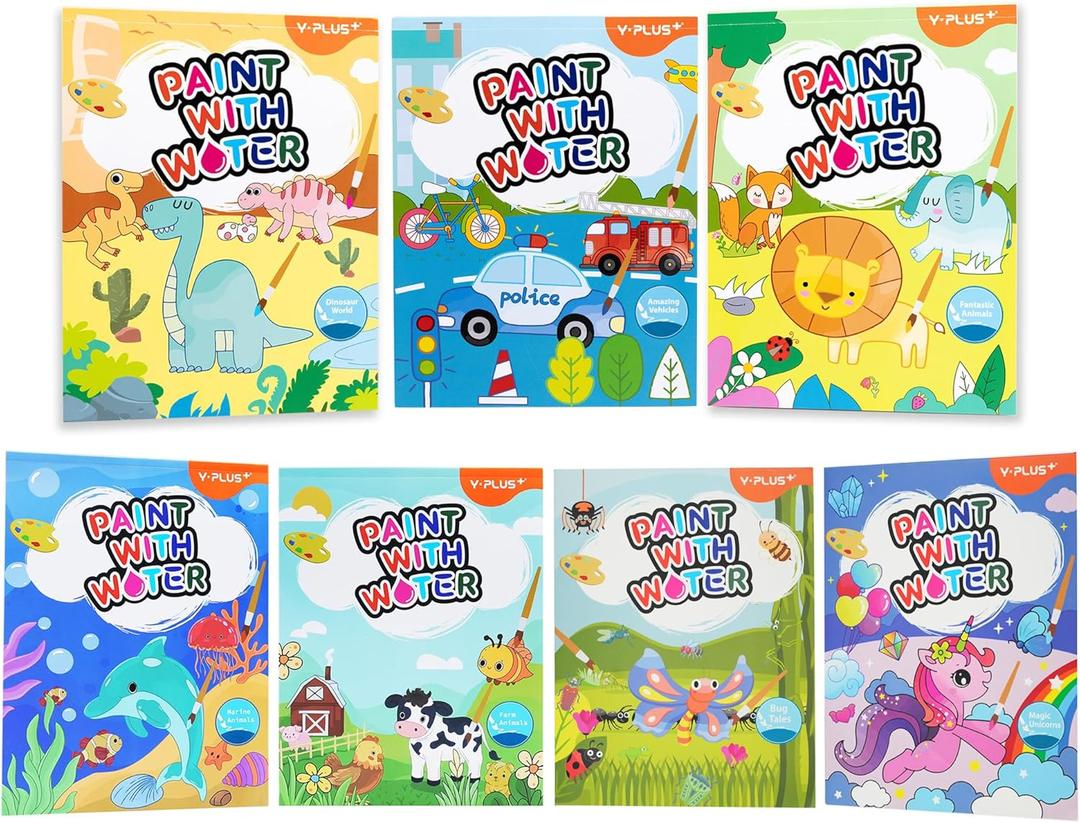 YPLUS Paint with Water Books for Toddlers, Watercolor Painting Paper Gift for Kids Ages 1-3, 2-4, 4-6, Art Craft Gift for Drawing with Brush Christmas Stocking Stuffers for Kids Toddler (All 7 Themes)