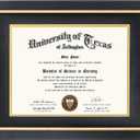 GMFrames 8.5x11 Wood Diploma Frame with Black Mat or Display 11x14 Certificates without Mat,Tempered Glass,Rustic Black Finish with Gold Trim
