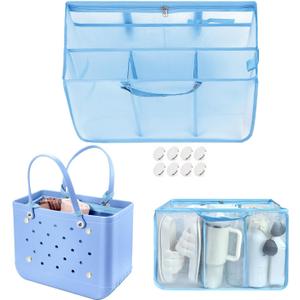 XYFuuee Beach Bag Organizer Inserts for Original Large Bogg Bag Accessories with 8 Removable Metal Fasteners, Lightweight Mesh Insert Divider Pouch, Organizing Rubber Tote, Save Space, Blue XL