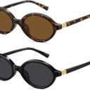 WOWSUN Retro Oval Sunglasses Womens Trendy Sun Glasses Sunnies UV400 Protection (2 Pack: Black Frame Grey Lens+tortoise Frame Brown Lens)