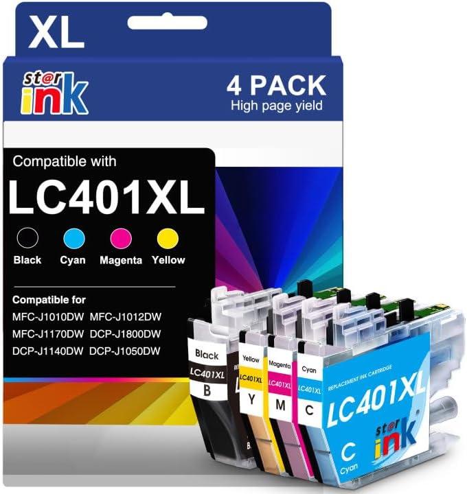 LC401XL LC401 Ink Cartridges Replacement for Brother Ink Cartridges LC401 XL Compatible for Brother MFC-J1010DW MFC-J1170DW MFC-J1012DW MFC-J1800DW Printer(Black Cyan Magenta Yellow, 4 Pack)