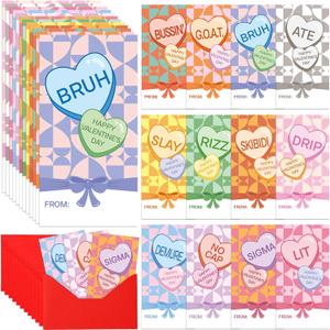 Yaomiao 48 Pcs Slang Valentine Cards with Envelope Funny Candy Heart Cards 2 x 3.5 Inches for Valentine's Day Party Exchange Game Theme Supplies Friends Birthday Gifts
