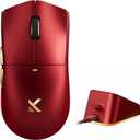 Hyekit MCHOUSE K7 Ultra Wireless Esports Gaming Mouse with Magnetic Charging Dock, PAW3950 Optical Sensor, Dual 8K Polling, 42K DPI, 59g Lightweight, 5 Programmable Buttons, 130 Hr Battery (Red)