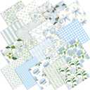 Ganeen 60 Pcs10x10 Inch Hydrangea Fabric Square Bundle Watercolor Dusty Blue Floral Quilting Fabric Plaid Printed Stripe Fat Patchwork Precut Stripes for Spring DIY Handmade Materials Craft Sewing