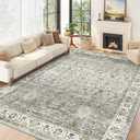 Washable 9x12 Area Rug - Soft Large Rugs for Living Room Thin Stain Resistant Vintage Carpet for Bedroom with Non Slip Backing for Bedroom Dining Room Home Decor (Ivory/Grey,9'x12')