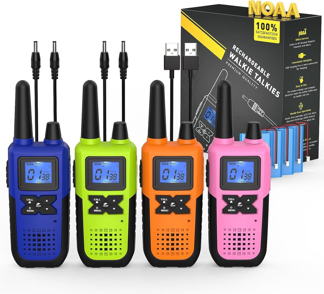 Topsung Walkie Talkies Long Range for Adults Rechargeable with NOAA Weather Alert, Multi-Purpose 2 Way Radios 4 Pack for Team Work Seniors Care Kids Adventure Family Camping Hiking Skiing Cruise