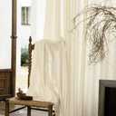 Pinch Pleated Curtain 84 Inch - 2 Panels Semi Sheer Linen Curtains with Hooks for Living Room Bedroom, Natural Textured Boho Window Treatment for Light Filtering, 40x84