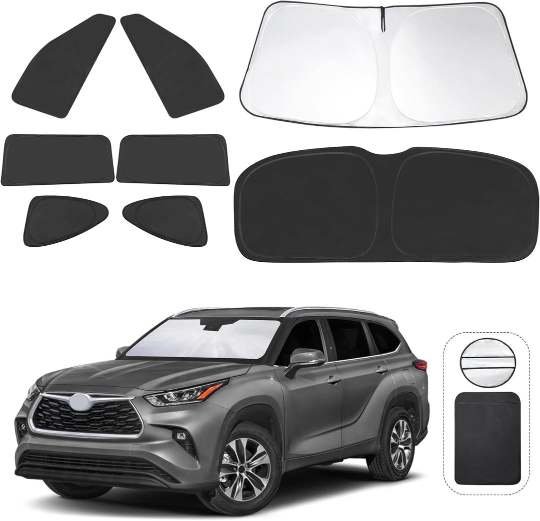 TINGLU 8PCS Window Shades for Toyota Highlander 2020-2024 2025 Accessories Car Side Full Windows Rear Triangular Windshield Sun Shade Sun UV Rays & Privacy Protection for Camping,Napping,and Relaxing