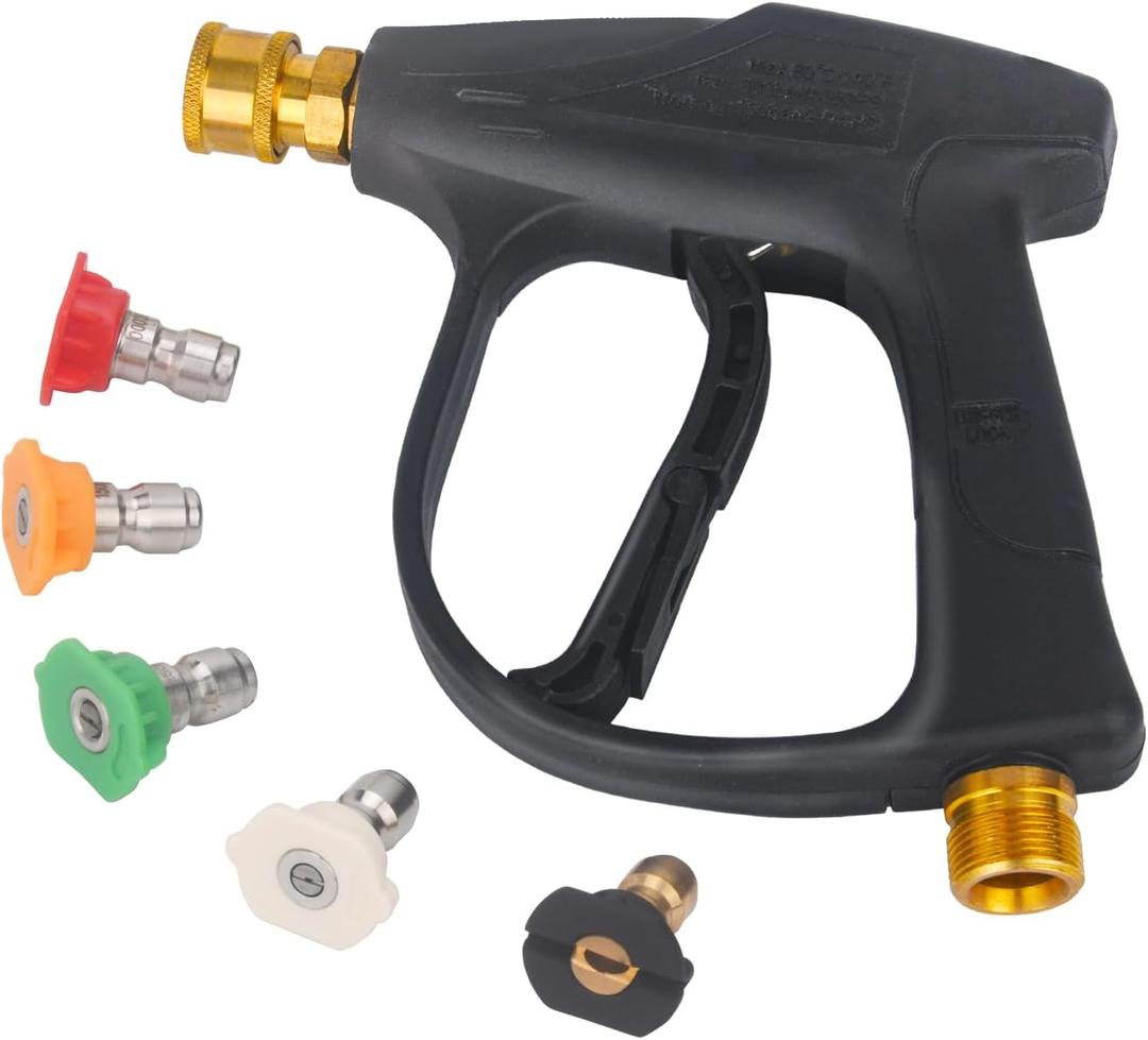 DUSICHIN DUS-220 Short Wand High Pressure Washer Handle Gun 3000 PSI Max 5 Pressure Power Washer Nozzles Tips Black