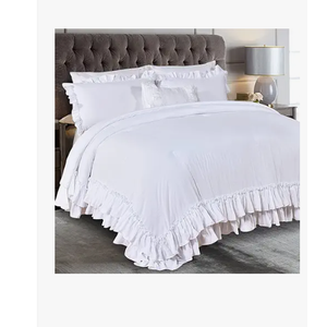 Masaca White Ruffled Shabby Comforter Set King,Boho Chic Farmhouse Bedding Down Comforter Fluffy Cozy,Ultra Soft Washed Microfiber Inner Fill Bedding All Season 3 Piece Set with Ruffle Pillow Shams