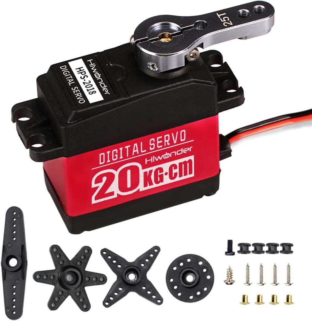 20KG RC Servo High Torque Servo Motors, Waterproof Full Metal Gear Steering Servo for 1/6 1/8 1/10 1/12 RC Car Robot DIY, Digital Servo with 25T Servo Horn, Control Angle 180