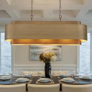 40" Modern Farmhouse Linear Chandelier, Dining Room Light Fixture Over Table Kitchen Island Lighting Metal Rustic Industrial Pendant Light Brushed Brass