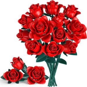 Rose Flower Bouquet Building Set for Kids Ages 6+, 634Pcs DIY Red Roses Bouquet Building Kit Home Office Decor, Gift for Girls Adults, Valentine's Day, Mother's Day, Birthday, Christmas