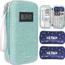 Insulin Cooler Travel Case,EVA Insulation Travel Medicine Kit with Temperature Display for Diabetes Care,Insulin Pen and Other Diabetic Supplies (Green-Temp)