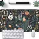 Dark Flower Desk Mat Floral Plants Mouse Pad Boho Aesthetic Wildflowers Large Gaming Mousepad Desk Pad, XXL Keyboard Mouse Mat Full Desktop Mat Women Office Desk Accessories 31.5"x15.7"