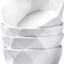 DELLING 22 Oz Cereal Bowls Set of 4, Porcelain Geometric Soup Bowls, White Dessert Bowls for Rice Pasta Salad Oatmeal Snack, Ceramic Bowls Microwave Dishwasher Oven Safe