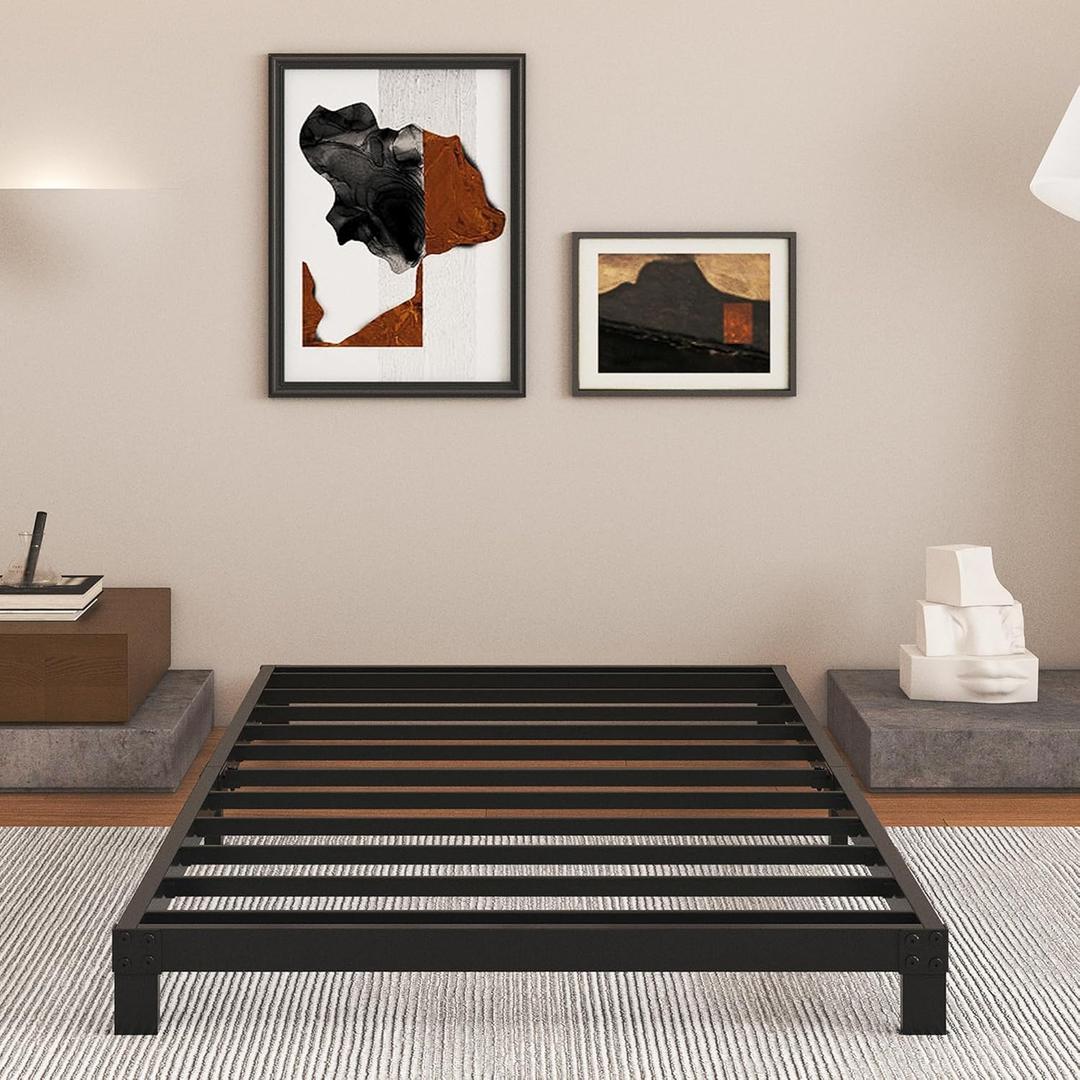 Cieemine 5 Inch Low Bed Frame Twin, Heavy Duty Steel Twin Bed Frames Low Profile, No Box Spring Needed, Easy Assembly, Noise Free, Black