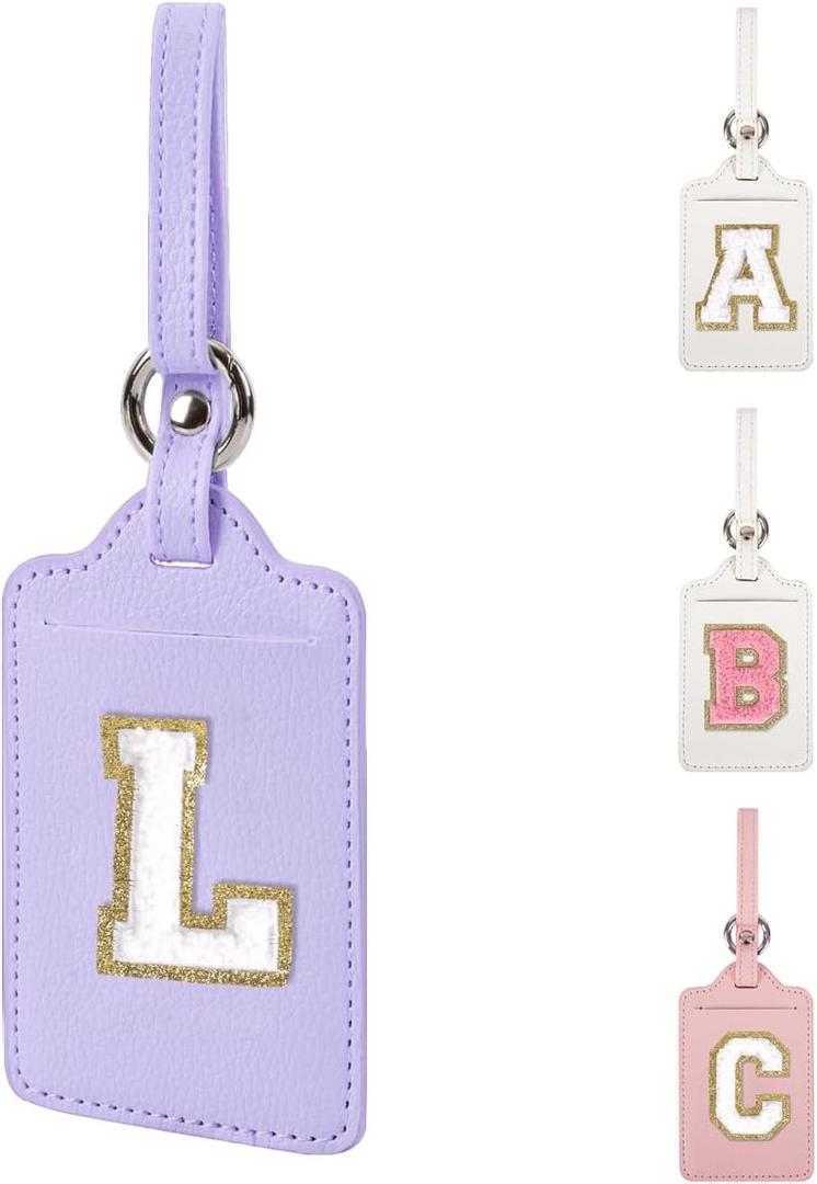 Personalized Initial Luggage Tags for Suitcases, Leather Chenille Letter Cute Luggage Tags with Privacy Name Card, Embroidered Travel Bag Backpack Tags Gifts for Women Kids Girls Teens(Purple-K) Personalized Initial Luggage Tags for Suitcases, Leather Chenille Letter Cute Luggage Tags with Privacy Name Card, Embroidered Travel Bag Backpack Tags Gifts for Women Kids Girls Teens(Purple-K)