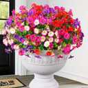 MARTINE MALL 24 Bundles Look Real Artificial Flowers for Outdoors, Realistic Fake Outdoor Flowers, UV Resistant Silk Petunia Flowers for Outside Faux Flowers Plants for Outdoor Porch, Mix Colors (Mix Colors (Fuchsia, Purple, Red, Pink))