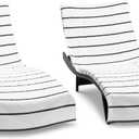 Arkwright Las Rayas Chaise Lounge Cover - Pack of 2 - Terry Towel 100% Striped Soft Cotton with Pocket Holder for Beach Pool Outdoor Chair, 30 x 85 in, Dark Grey