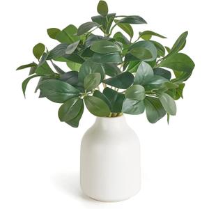 Dahey Fake Plants in Small Ceramic Vase Realistic Artificial Faux Plants Indoor Modern Farmhouse Table Centerpieces for Bathroom Kitchen Shelf Living Room Home Greenery Decor, White