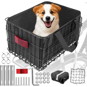Heavy Duty Large E-Bike Basket Rear - Foldable Waterproof Steel Bicycle Cargo Basket/Removable Oxford Liner, Anti-Rust Coating for Commuting/Grocery Shopping/Pet Carrier, Fits Most Rear Racks