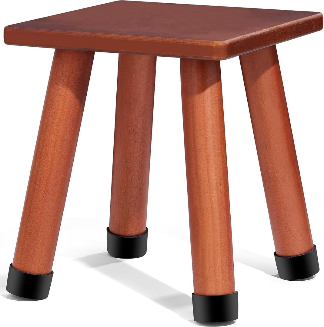 Wooden Step Stool, Round Sitting Stool for Adults and Kids, Holds up to 350lbs, Small Plant Stand for Indoor, Non-Slip Portable Sturdy, Great for Bedroom, Kitchen, Bathroom