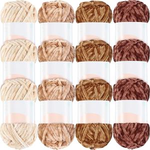 Xinnun 12 Skeins 1116 Yards Chenille Velvet Soft Thick Plush Yarn Bulk for Crocheting Knitting Blanket DIY Weaving Craft, 6mm, 3.5 Oz/Skein(Retro Color)