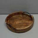 ARTISENIA Round Wooden Serving Tray with Iron Handles | Decorative Kitchen & Dining Table Decorative Ottoman Tray for Living Room, Coffee Table, Breakfast in Bed  10x10 Inches