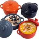 Jucoan 4 Pack Porcelain Ramekin with Lids and Handles Oven Safe, 8 oz Round Ramekins Souffle Creme Brulee Baking Dish, Pudding Custard Dish, Individual Servings Mini Casserole Dishes, 4 Colors